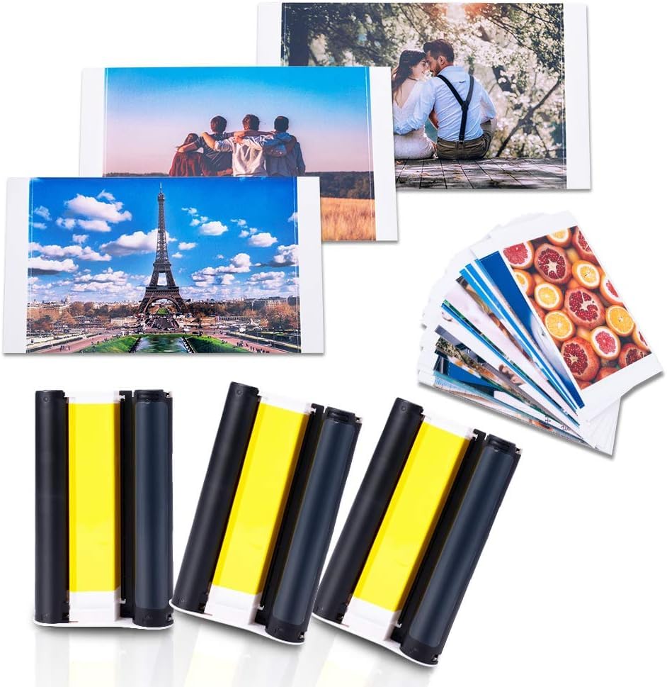 Greateam KP108IN CP1300 CP1500 Photo Paper and Ink, Compatible Canon Selphy Ink and Photo Paper for Canon Selphy CP1200, CP1000, CP910 Photo Printers, 108 Sheets and 3 Color Ink Cassette