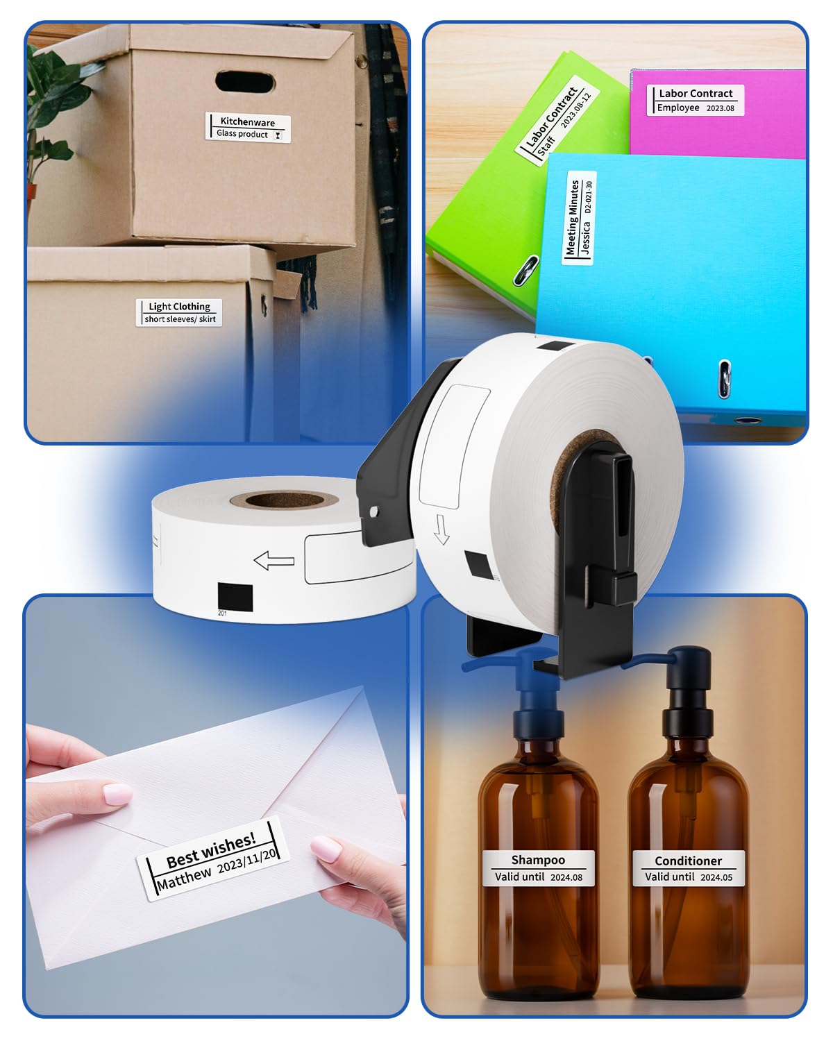 DK-1201 Standard Address Shipping Labels 29mm x 90mm(1.1'' x 3.5'') Die-Cut Papers Compatible for Brother QL 800 QL 810W 700 600 820NW Printer, 6 Rolls+1 Reusable Frame, 400 Labels/Roll