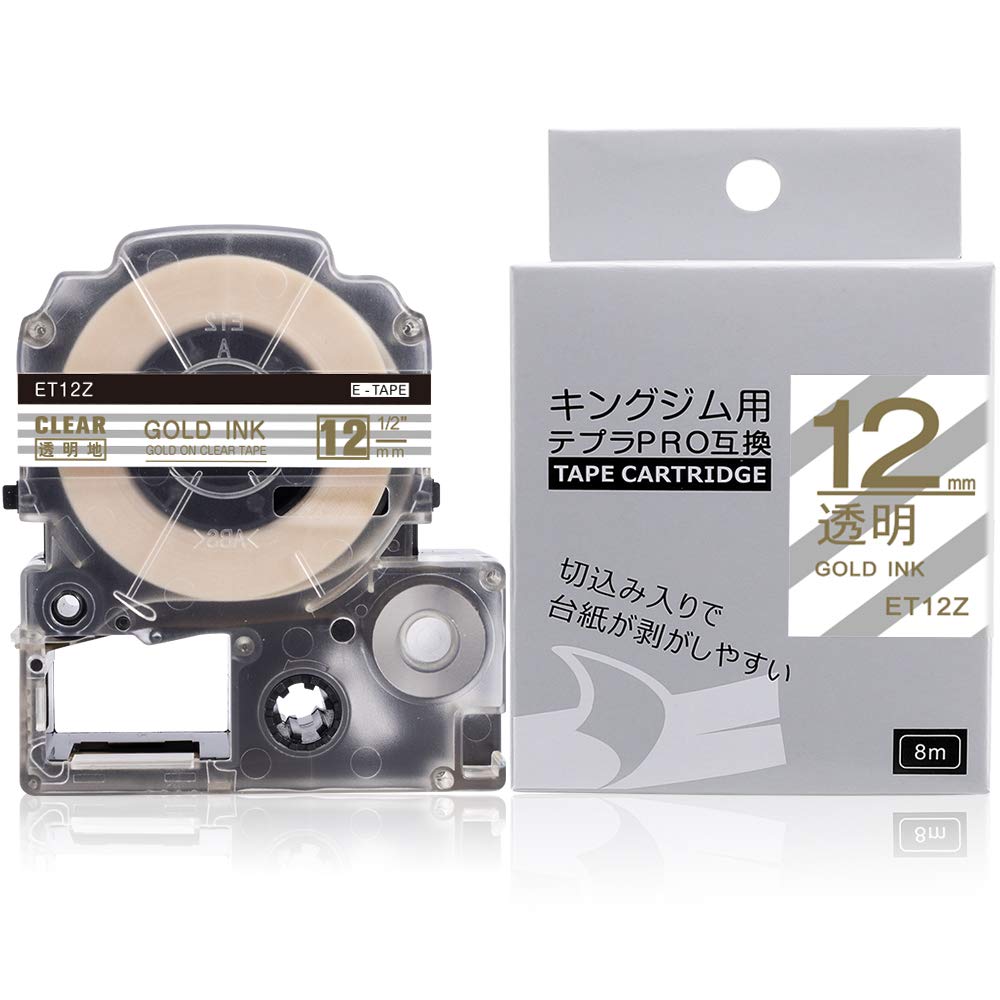 透明 12mm 互換 テプラ テープ 透明地 金文字 キングジム テープ12mm ST12Z テプラPRO カートリッジ ラベルライター テープ 長さ8m SR170 SR-R680 SR750 SR250など用